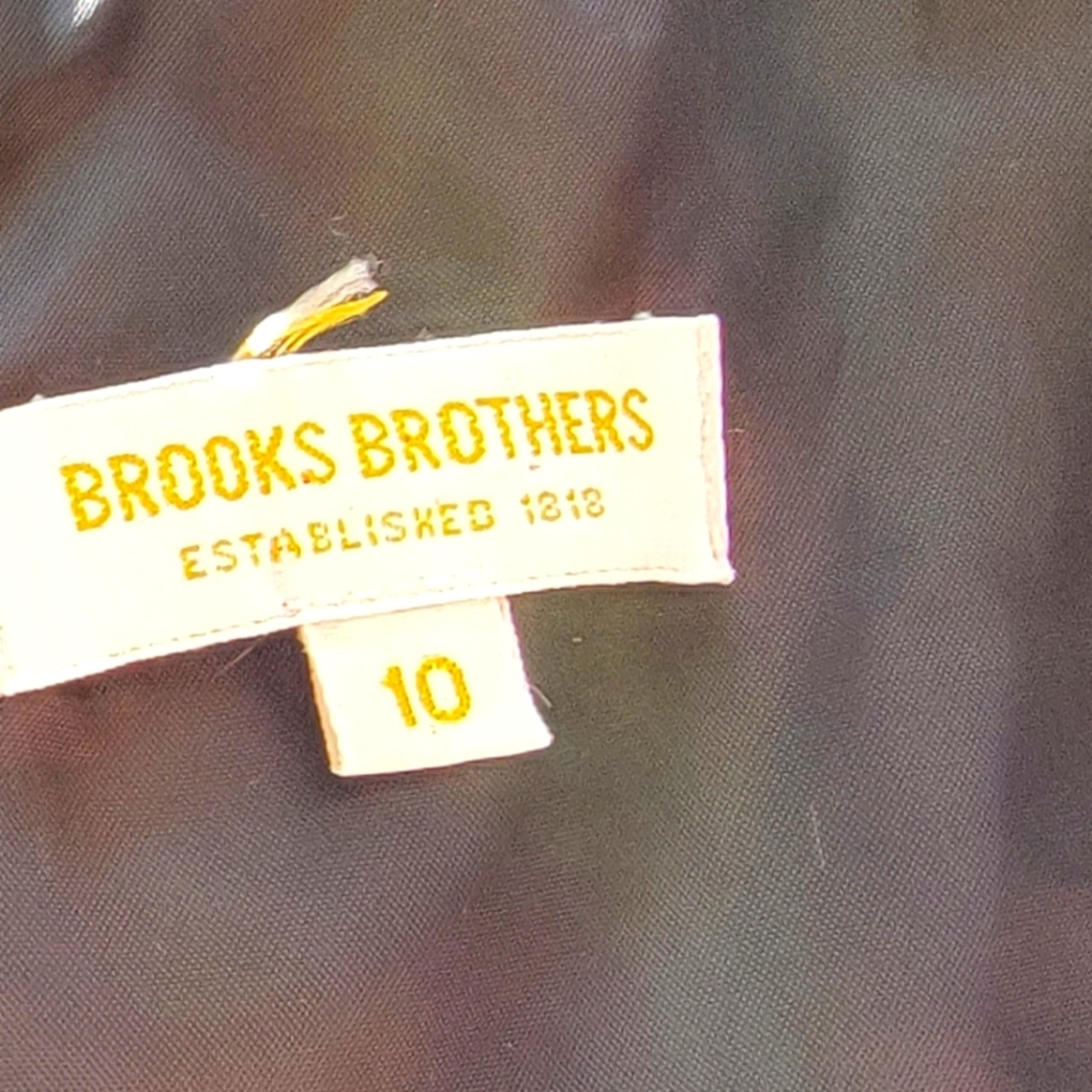 Navy and white polka dot Brooks Brothers dress.